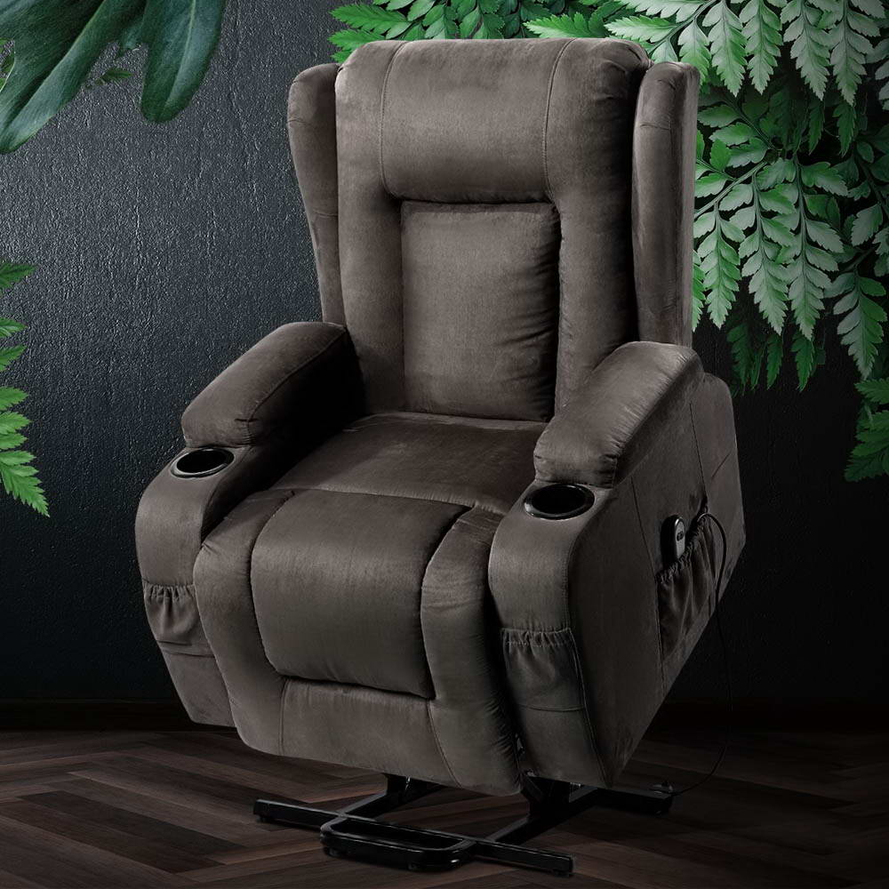 Recliner Chair Lift Assist Heated Massage Chair Velvet Rukwa By Artiss