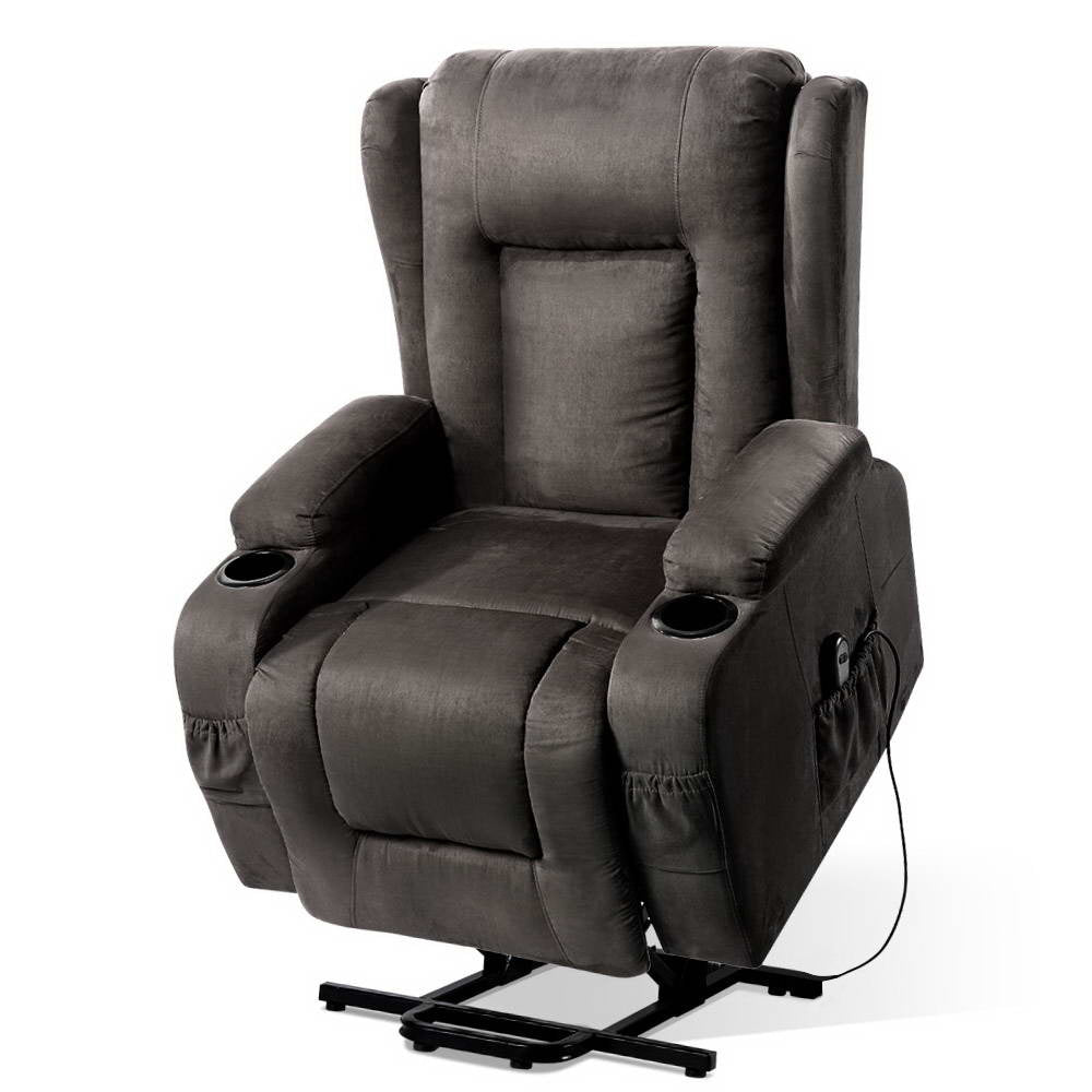 Recliner Chair Lift Assist Heated Massage Chair Velvet Rukwa By Artiss