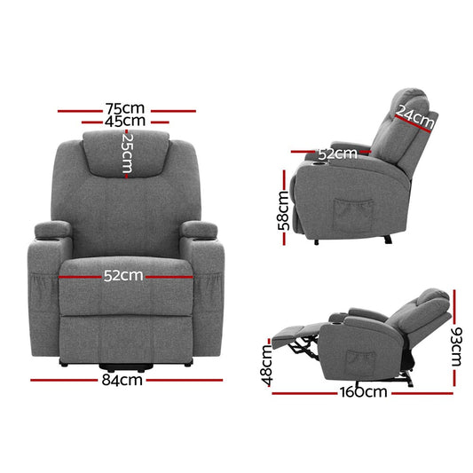 Recliner Chair Lift Assist Heated Massage Chair Velvet Milio By Artiss