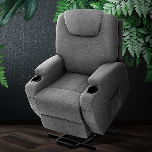 Recliner Chair Lift Assist Heated Massage Chair Velvet Milio By Artiss